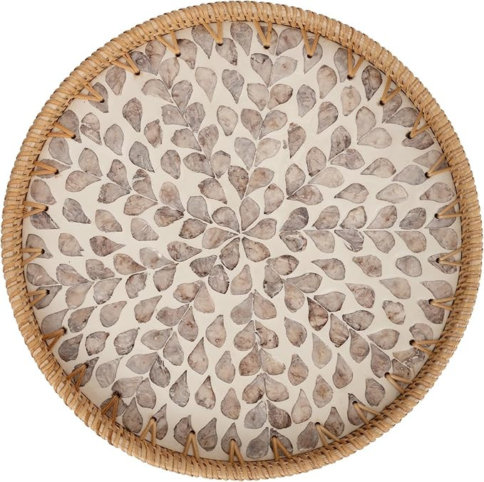 StorageWorks Decorative Coffee Table Trays for Home Decor, Round Rattan Tray with Mother of Pearl... | Amazon (US)