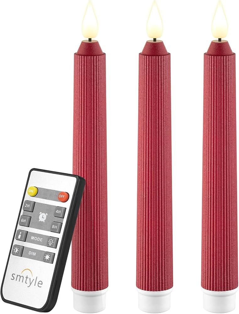 smtyle Red Flameless Taper LED Candles for Christmas Decor Set of 3 Battery Operated with Timer W... | Amazon (US)