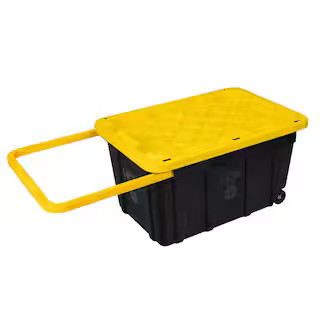 HDX 27 Gal. Tough Storage Tote with Wheels and Handle in Black and Yellow 999-27G-W-HDX - The Hom... | The Home Depot