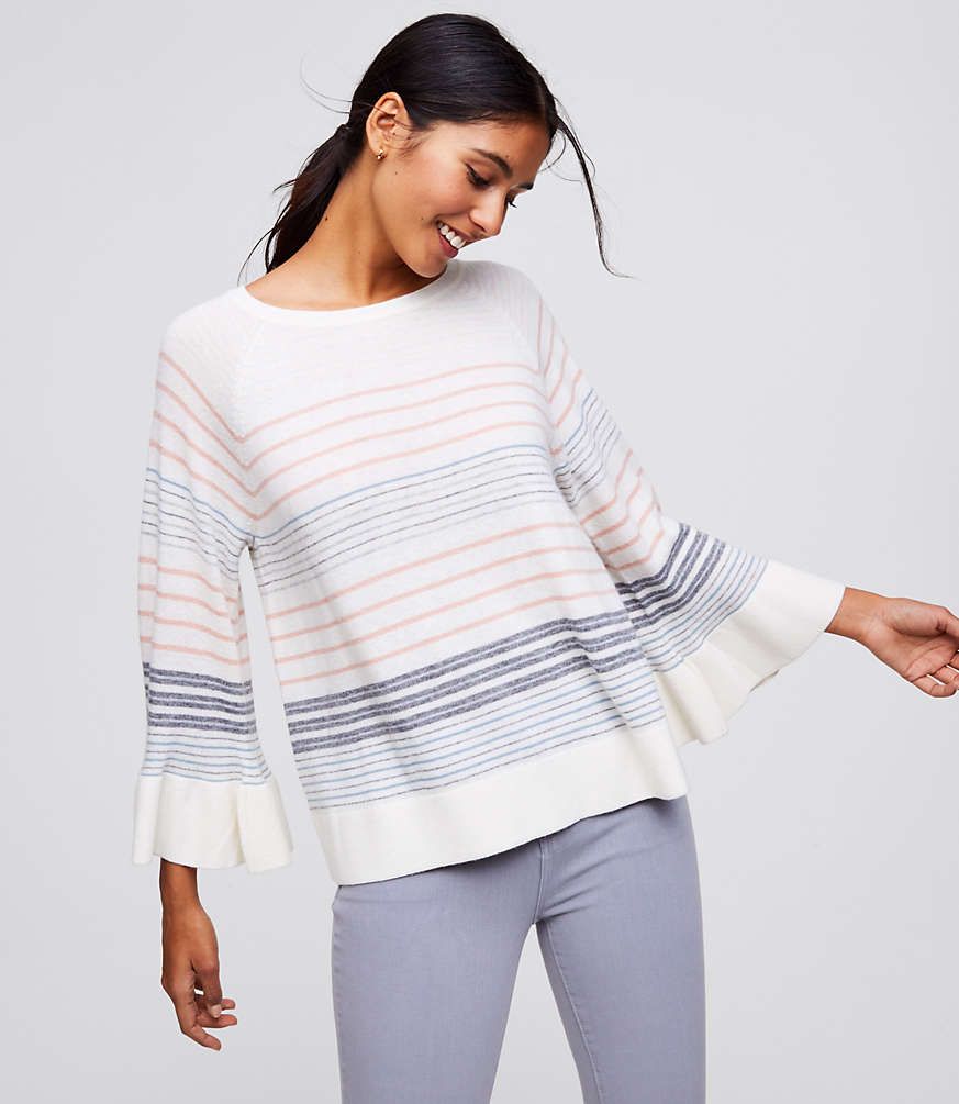 Mixed Stripe Bell Sleeve Sweater | LOFT