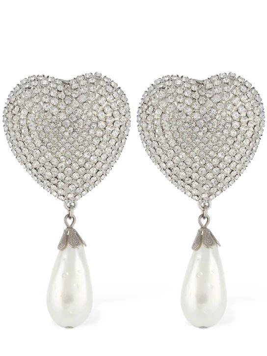 Heart crystal & faux pearl drop earrings - Alessandra Rich - Women | Luisaviaroma | Luisaviaroma