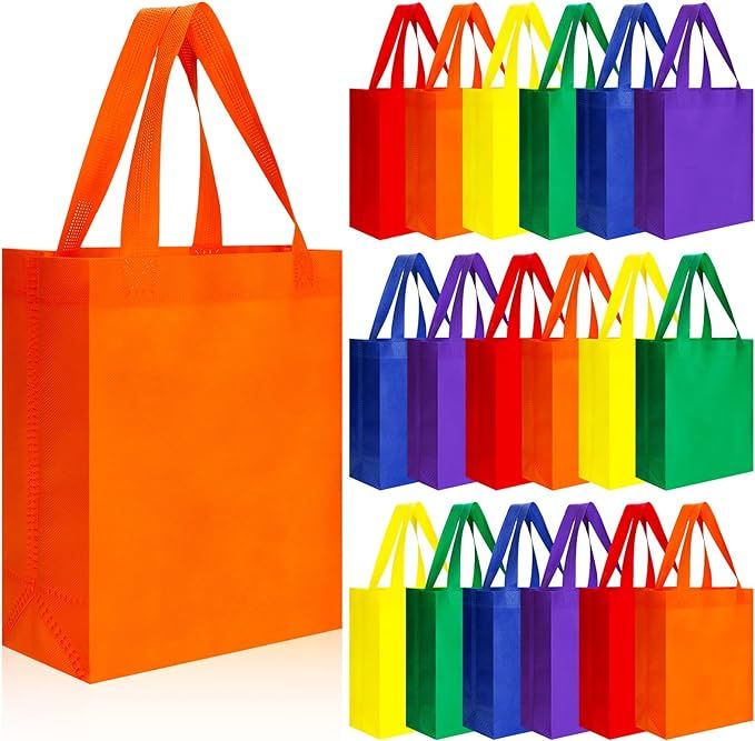 48 Pcs Rainbow Color Reusable Gift Bags with Handles, Multi Color Bulk Grocery Bags Fabric Tote B... | Amazon (US)