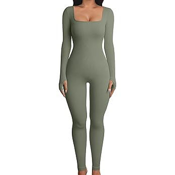 OQQ Women Long Sleeve Yoga Jumpsuits Workout Ribbed Bodysuits Pants Sexy One Piece | Amazon (US)