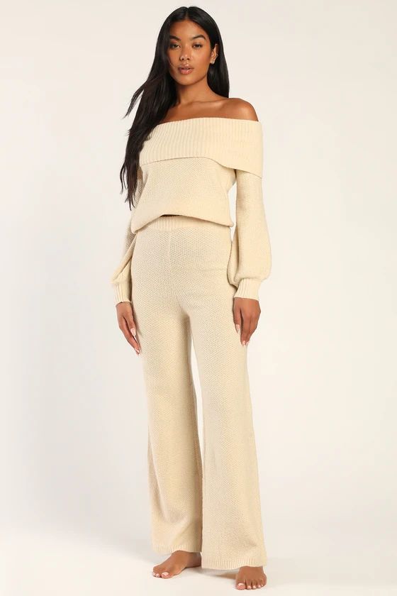 Cuddle Chic Ivory Knit High-Waisted Sweater Pants | Lulus (US)