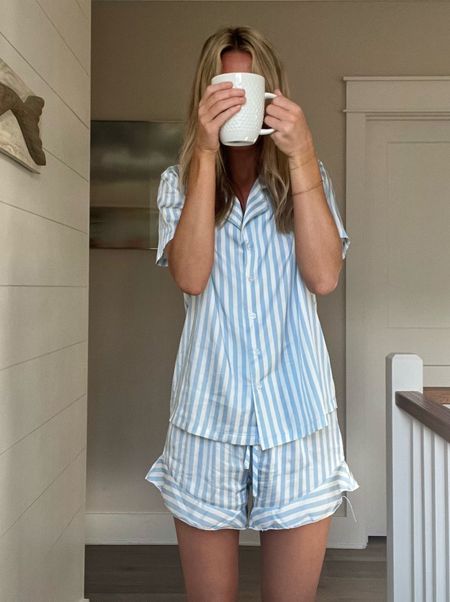 Blue and white striped silk pajama set from Amazon! I’m wearing a size small! Perfect oversized fit! 



#LTKfindsunder50