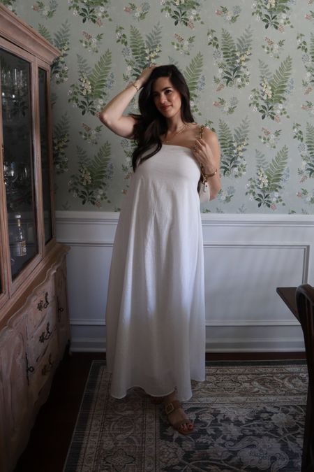 White linen strapless dress summer dress maxi dress 

#LTKStyleTip #LTKFindsUnder100