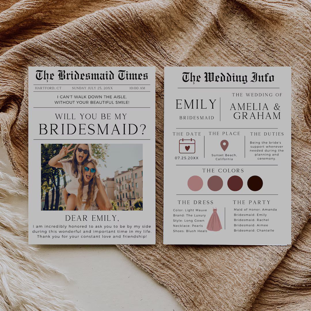 Newspaper Bridesmaid Proposal, Bridesmaid Info Card, Printable Maid of Honor Proposal, Will You B... | Etsy (US)