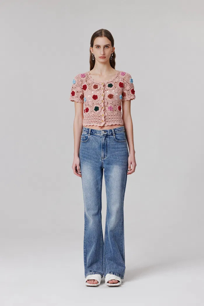 Alice Handcrafted Crochet Flower Knit Top in Cotton | Fabrique