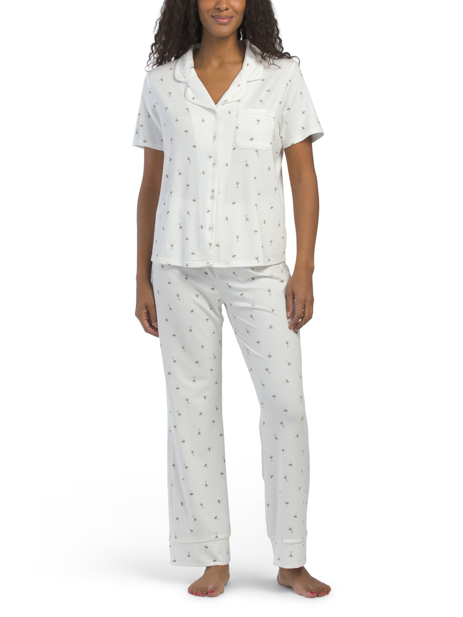 2pc Espresso Martini Short Sleeve Notch Collar And Pants Pajama Set | Family Pajamas | Marshalls | Marshalls