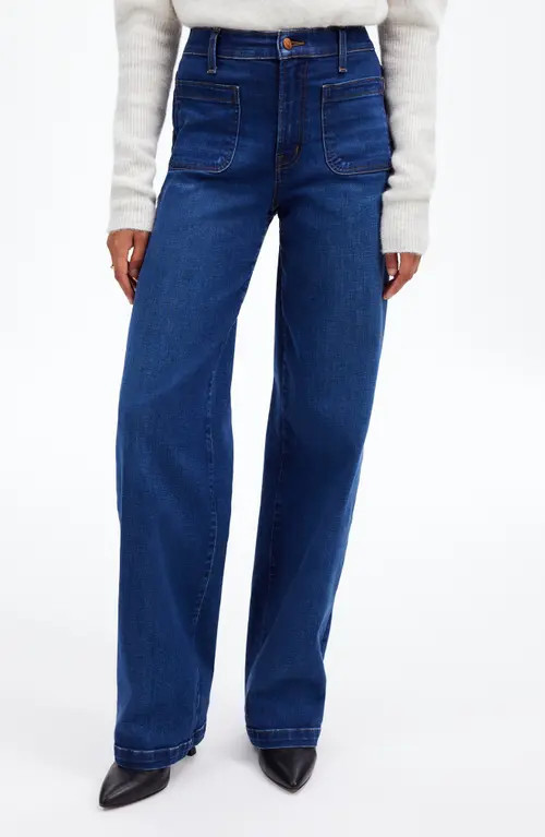 Madewell The Emmett Patch Pocket High Waist Wide Leg Jeans in Allentown Wash at Nordstrom, Size 27P | Nordstrom