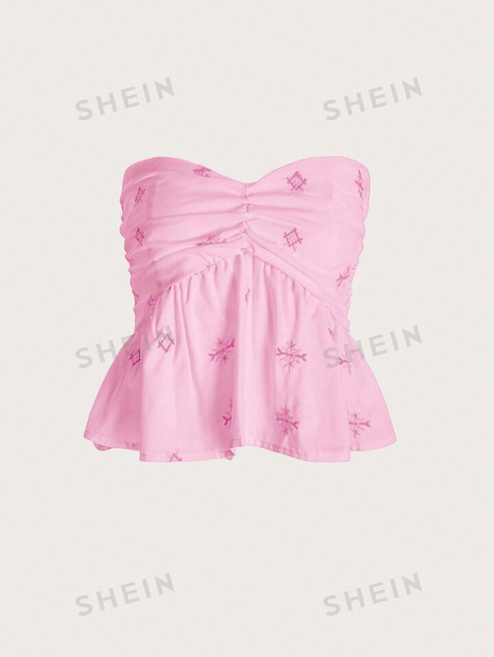 SHEIN MOD Floral Embroidery Ruched Tube Top | SHEIN USA | SHEIN