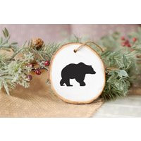 Black Bear Ornament, Wood Slice Woodland Holiday Ornaments, Chalkboard Rustic Christmas, Tree Decorating | Etsy (US)