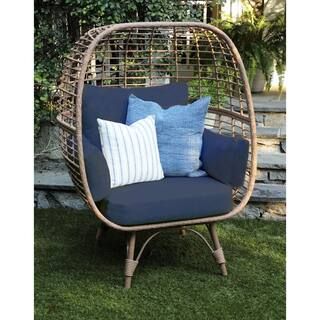 Canopy Juniper 1-Piece Stationary Wicker Outdoor Egg Lounge Chair with Sunbrella Spectrum Indigo Cus | The Home Depot