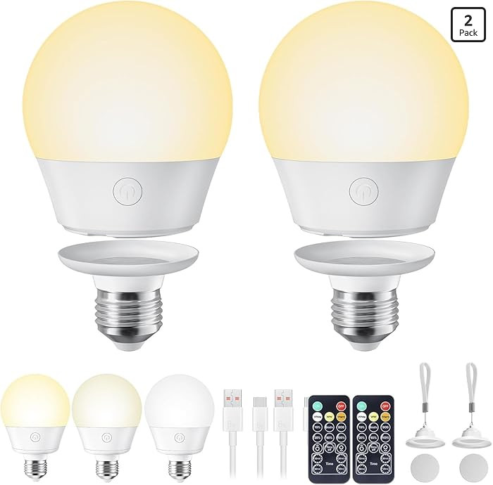 Brightown E26 Rechargeable Light Bulb with Remote Timer and 3 Color Temperatures, Battery Backup ... | Amazon (US)