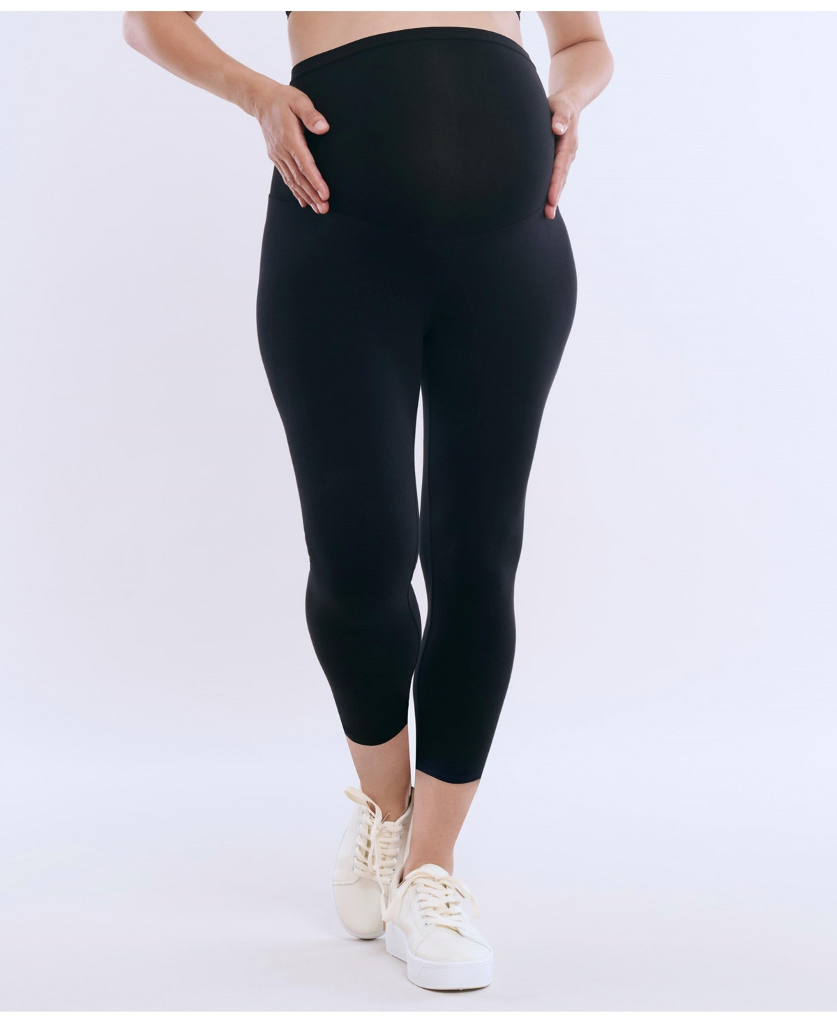 Women's Essential Stretch Secret Fit Over the Belly Maternity Crop Leggings - Motherhood Maternity - Black | Macy's