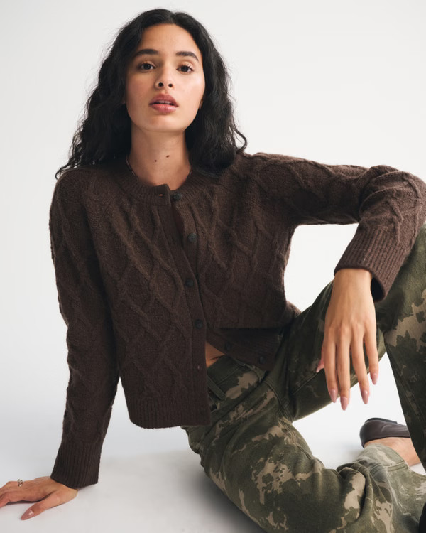 Cable-Knit Crew Cardigan | Abercrombie & Fitch (US)