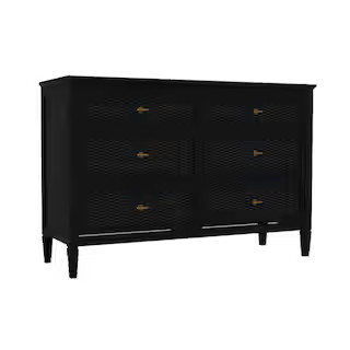 Marsden Black 6-Drawer Cane Dresser (54 in W. X 36 in H.) | The Home Depot
