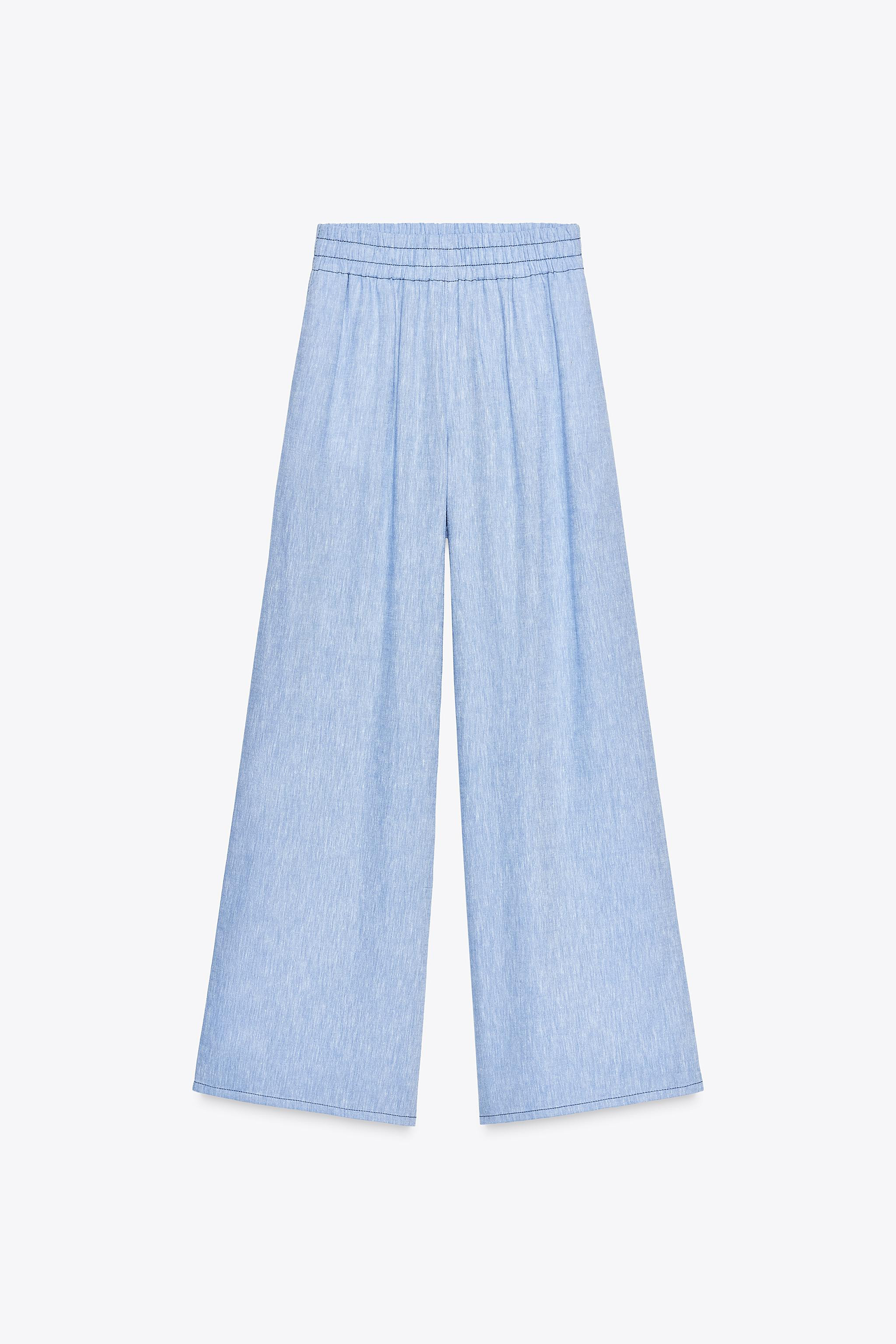 LINEN BLEND WIDE-LEG TROUSERS | Zara UK