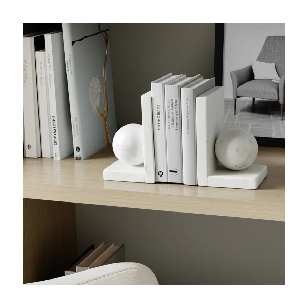 Aldarondo Decorative Marble Orb Bookends for Home Decor Modern Sculptural Book End for Bookshelf ... | Wayfair North America