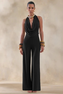 Clemence | Black Plunge-Neck Jumpsuit | Club L London