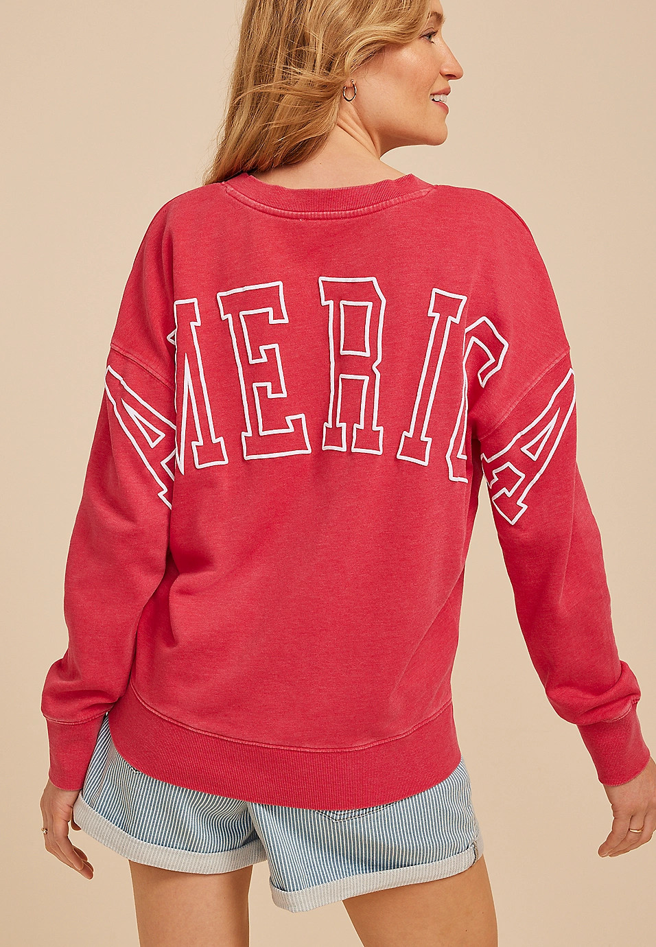 Americana Split Neck Oversized Sweatshirt | Maurices