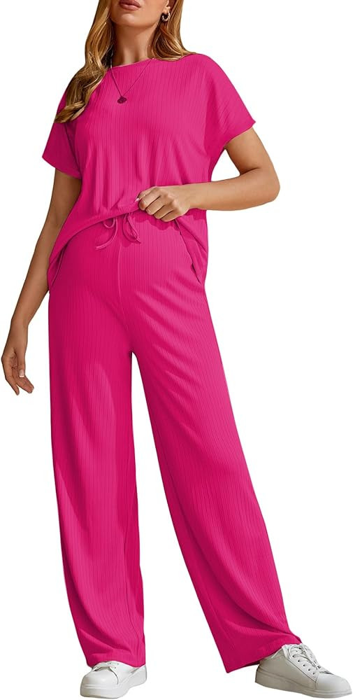 OYOANGLE Women's Maternity 2 Pieces Pajamas Short Sleeve T-Shirt Top and Pants Outfits Tracksuit ... | Amazon (US)