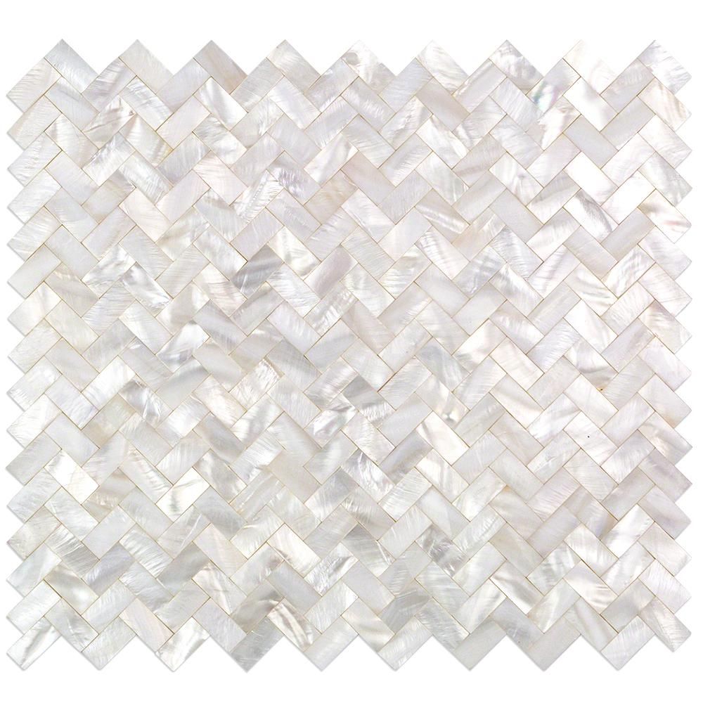 Ivy Hill Tile Lokahi White Herringbone Pearl Shell Mosaic Tile - 3 in. x 6 in. Tile Sample | The Home Depot