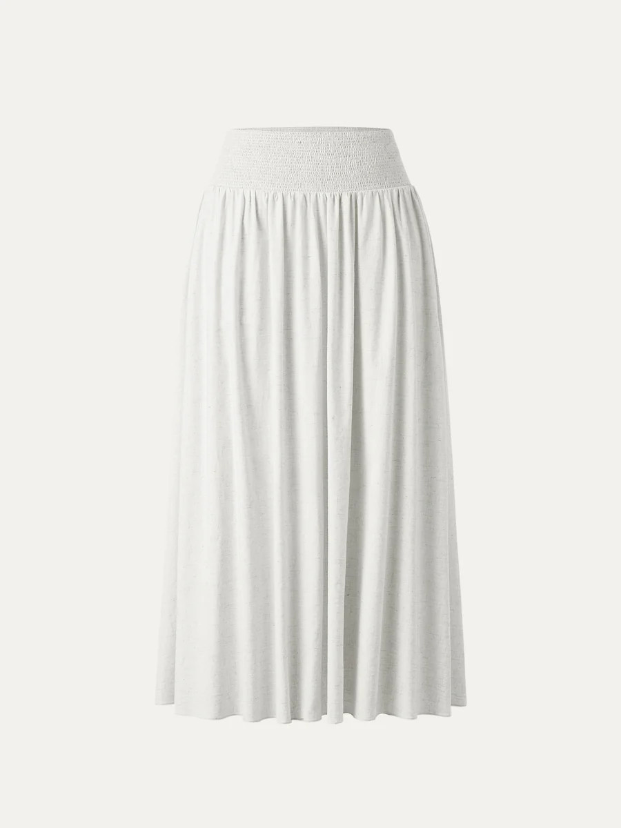 European Linen Smocked Waist Skirt with Pockets | OGLmove