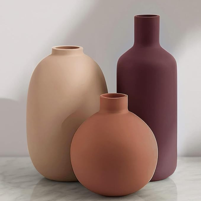Ceramic Modern Vase for Home Decor Farmhouse Vases Set of 3 Terracotta Decorative Pottery Boho Va... | Amazon (US)