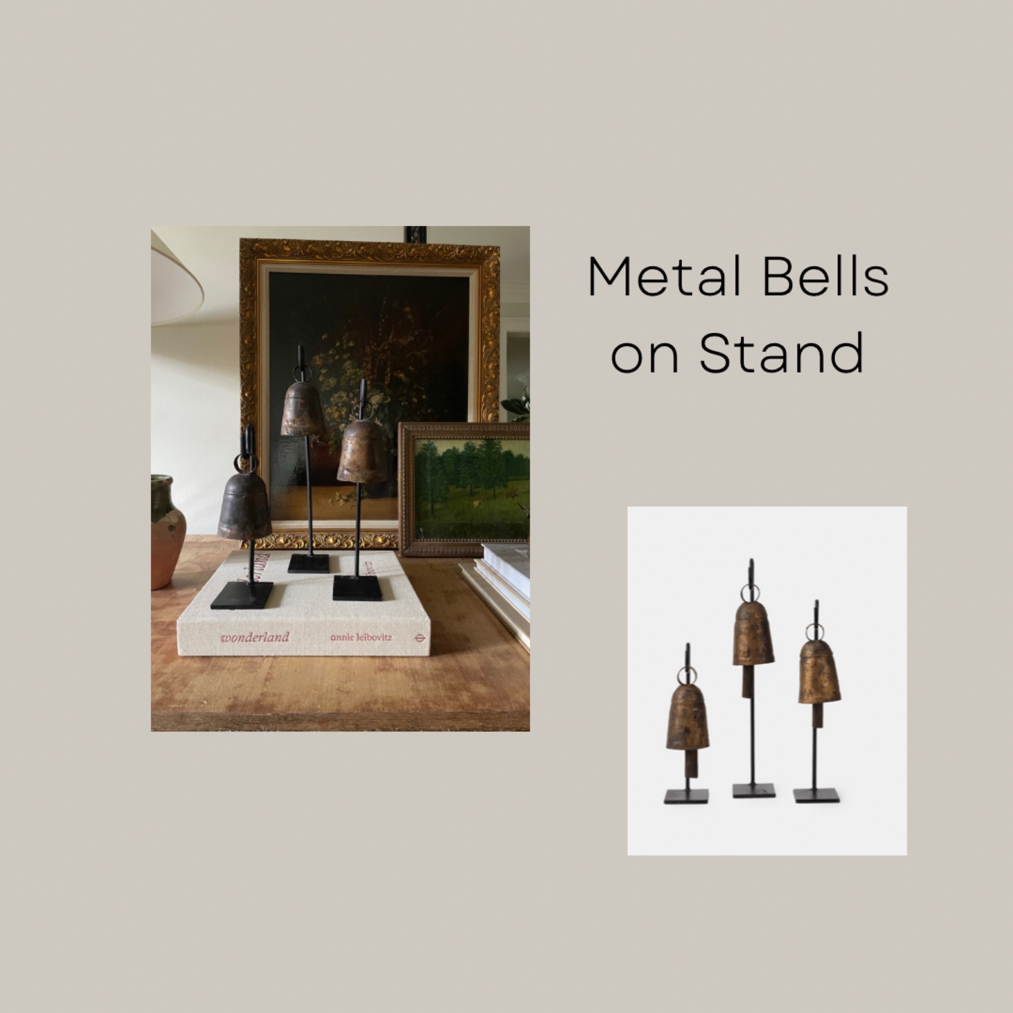 Metal bells on stand

#metalbells #bells #homedecor 

#LTKunder100 #LTKSeasonal #LTKhome
