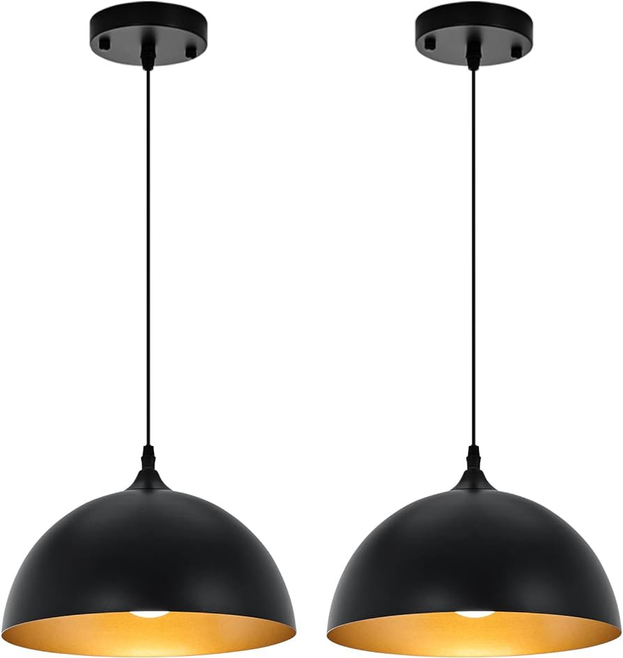 Farmhouse Pendant Lighting for Kitchen Island,Black and Gold Dome Pendant Light Fixtures, Industr... | Amazon (US)