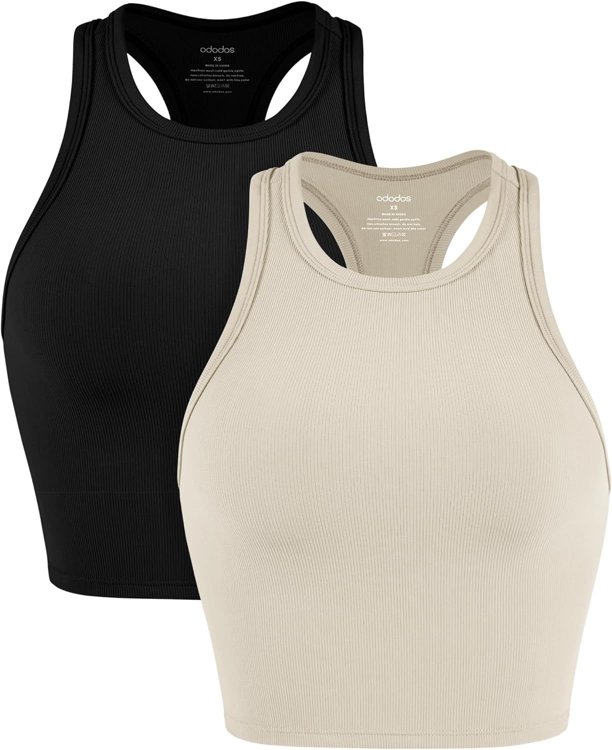 ODODOS Women's Crop 2-Pack Racerback High Neck Ribbed Cropped Tank Tops | Amazon (US)