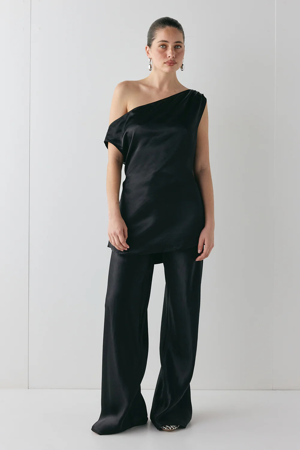 Camille Satin Tunic Top Black | VRG Grl