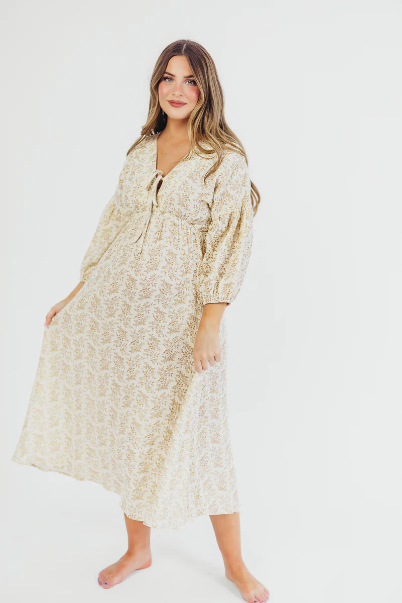 Hunter 100% Cotton Gauze Midi Dress in Natural/Tan Floral - Bump Frien | Worth Collective
