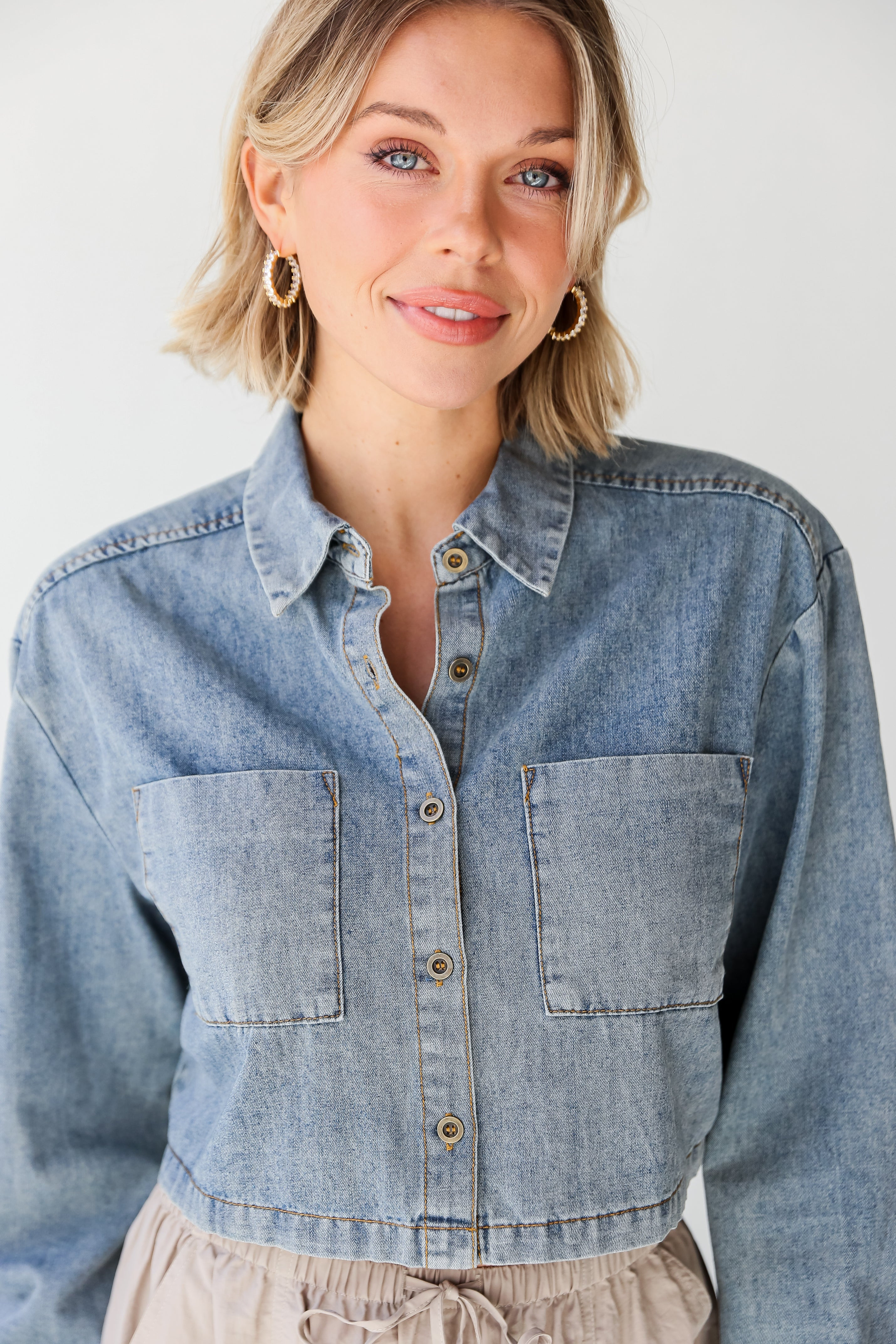 Casually Impressive Grey Denim Cropped Blouse | Dress Up