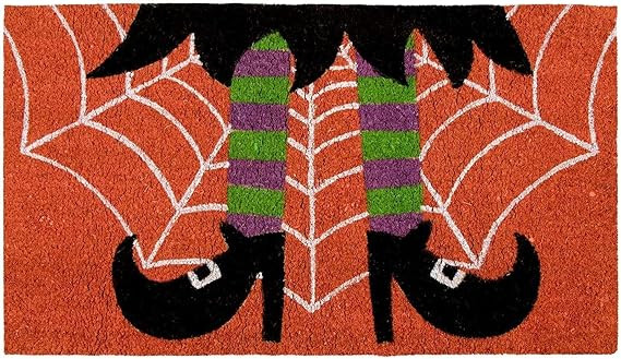 Juvale Witch Door Mat, Coco Coir Halloween Front Door Mat, Spooky Witch’s Leg and Spider Web Ha... | Amazon (US)