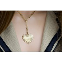 Large Heart Pendant Y Necklace, Gold Paperclip Chain Statement Big Necklace | Etsy (US)