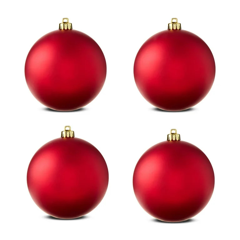 4-Count Matte Red Shatterproof Christmas Ornaments, 5.9 in, by Holiday Time | Walmart (US)
