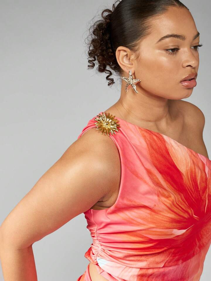 MISSGUIDED MISSGUIDED PLUS Floral Print Slinky Trim One Shoulder Top And Maxi Skirt Two Piece Co ... | SHEIN