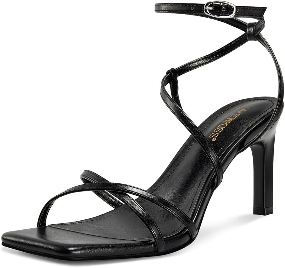 wetkiss Womens Sandals Square Open Toe Strappy Heels Ankle Strap High Heel Sandals Comfort Dress ... | Amazon (US)