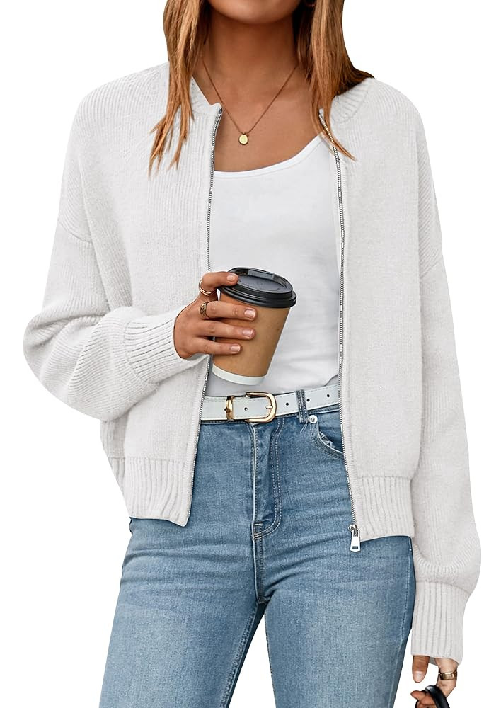 NALANISA Women's Cropped Cardigan Sweaters Fall Open Front Long Sleeve Ribbed Knit Zipper Chunky ... | Amazon (US)