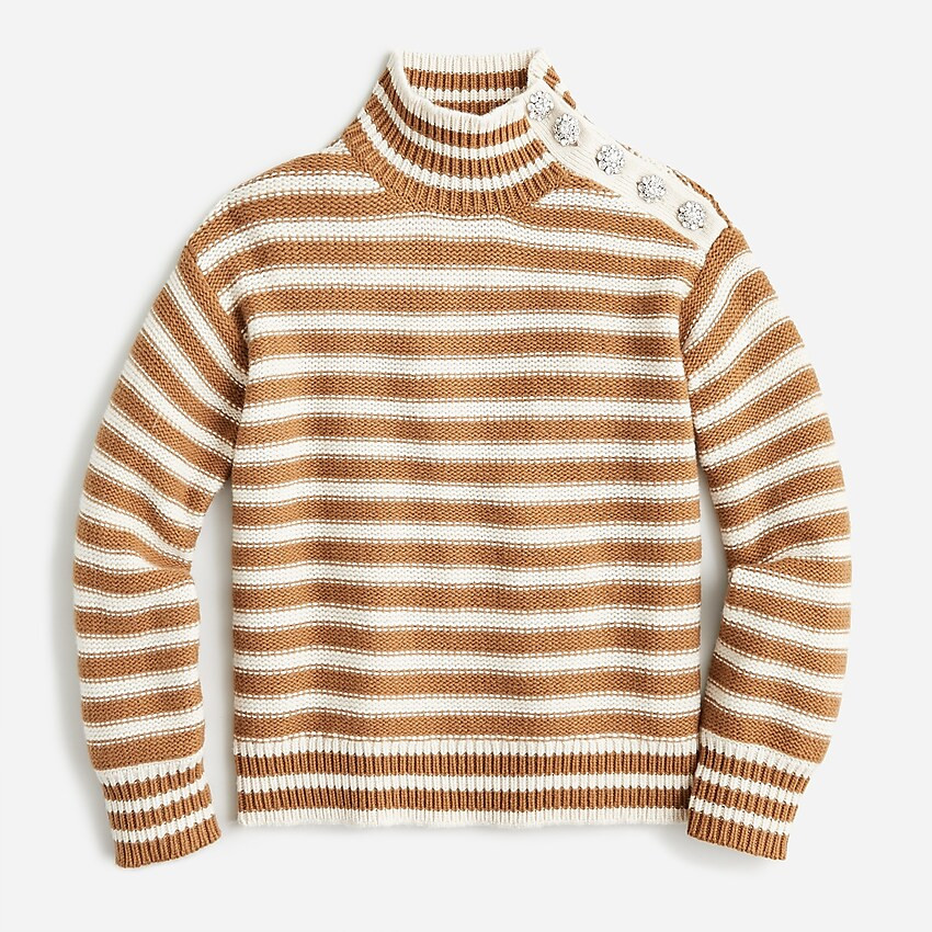 Cable-knit mockneck pullover in stripe with jewel buttons | J. Crew US