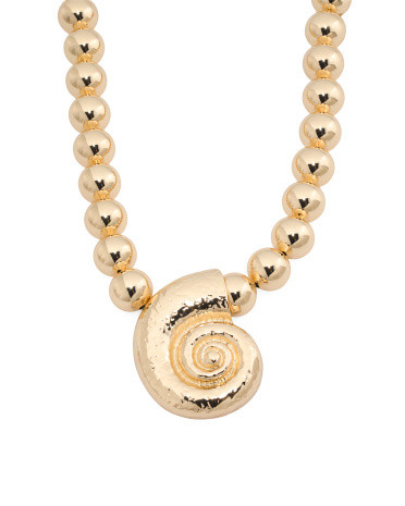 Gold Beaded Seashell Pendant Necklace | TJ Maxx