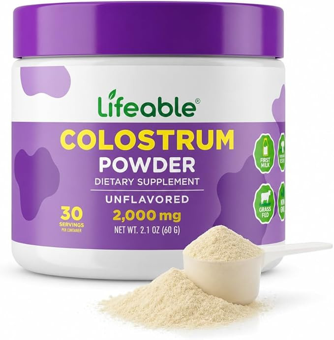 Lifeable Bovine Colostrum Powder | 2000mg First Milking Grass Fed Colostrum Supplement | 30% IgG ... | Amazon (US)