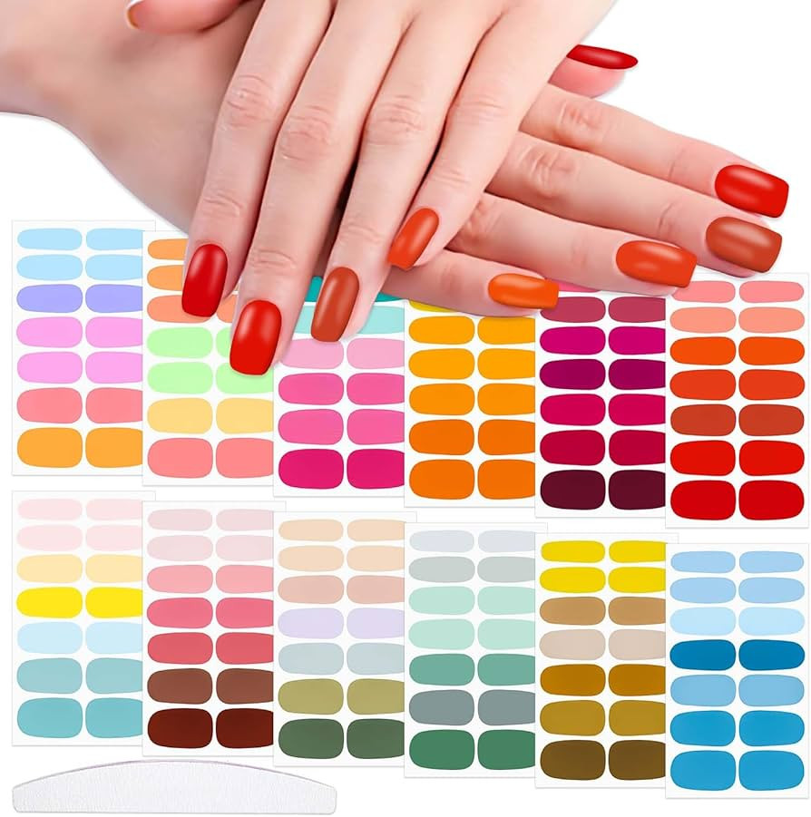 WOKOTO 12 Sheets 168 Pieces Mix Color Solid Nail Polish Strips for Women Solid Gel Nail Stickers ... | Amazon (US)