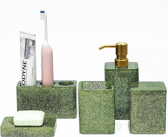 Suanti Bathroom Accessory Sets,5 Pieces Resin Sage Green Bathroom Decor Sets with Lotion Dispense... | Amazon (US)