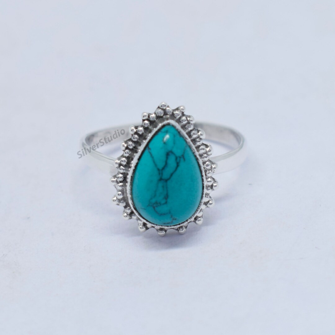 Natural Turquoise Ring , 925 Sterling Silver Ring , Handmade Ring, Teardrop Turquoise Ring, Decem... | Etsy (US)