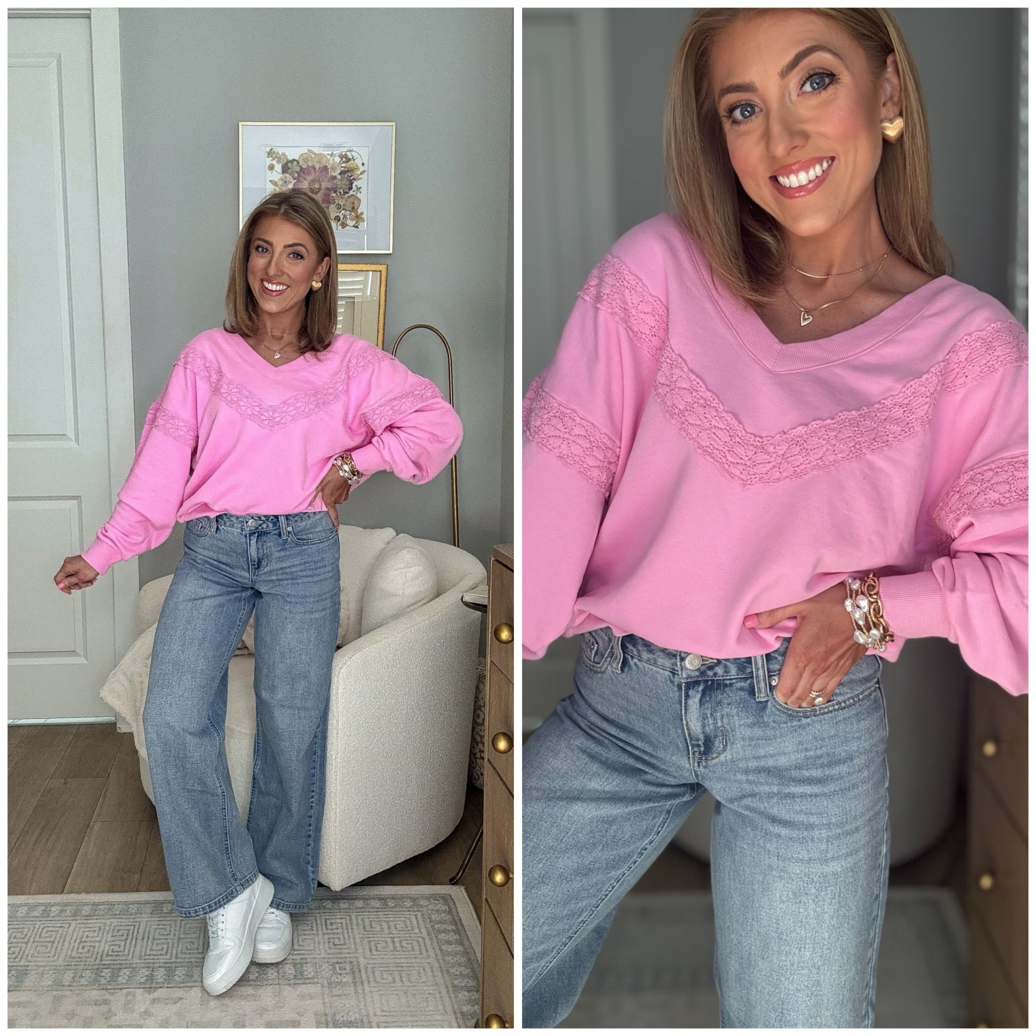 The Target lace detail pullover is soft, comfortable, and has the prettiest feminine lace accents that instantly elevate a casual outfit. 💗 I styled it here with Target jeans and sneakers for an easy everyday look, but it also comes with matching lace shorts if you want the full coordinated set.

This is one of those pieces that works for lounging, errands, travel days, or casual weekends, and the matching shorts make it perfect for warmer days or at-home wear. Cozy, cute, and effortlessly styled — exactly what I love about Target fashion lately 💗

#targetstyle #targetfinds #targetfashion #ootd #outfitoftheday #matchingset #loungewearstyle #casualoutfit #everydayfashion #affordablefashion #springstyle #weekendoutfit #cozyandcute