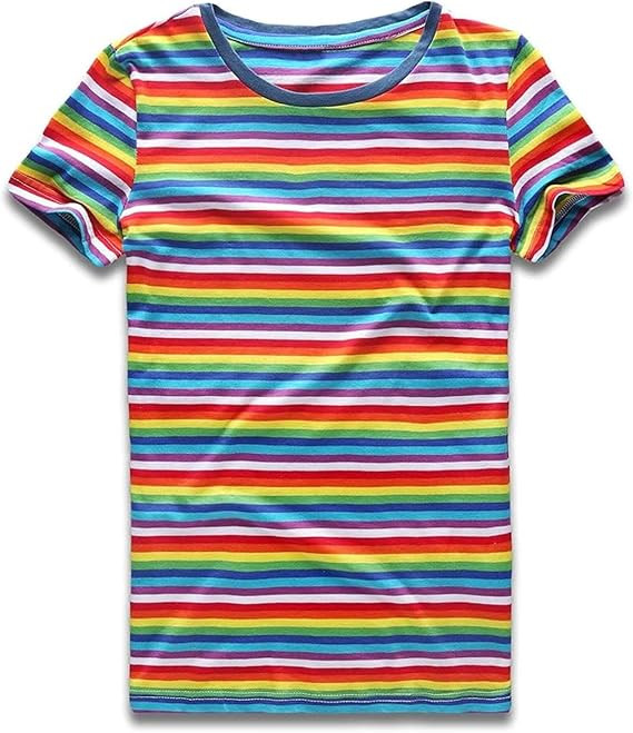 Rainbow T Shirt Women Striped Crew Neck Short Sleeve Stripes Tee Top Stripped | Amazon (US)