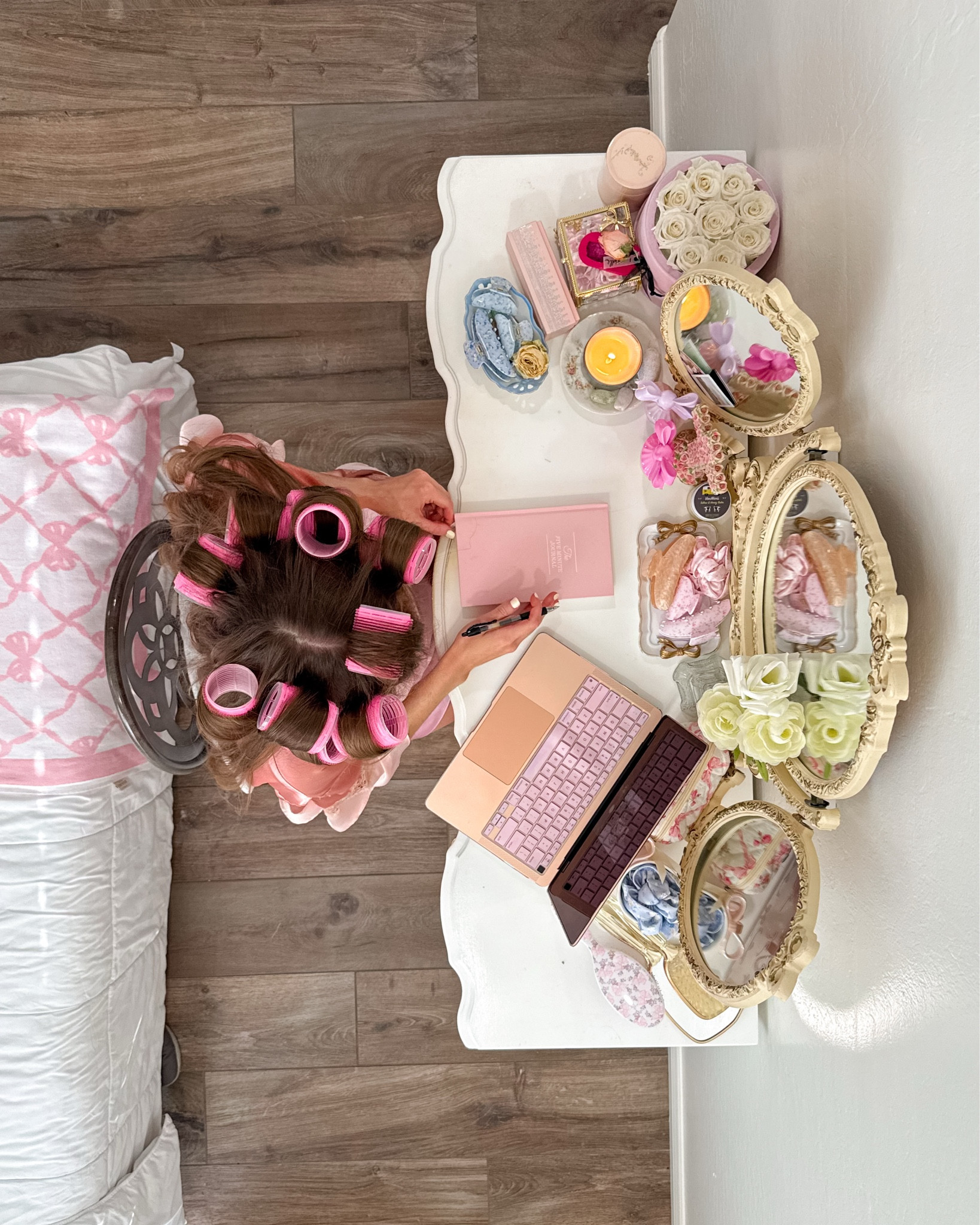 Girly reset, hair rollers, coquette routine, shabby chic aesthetic, self care routinee